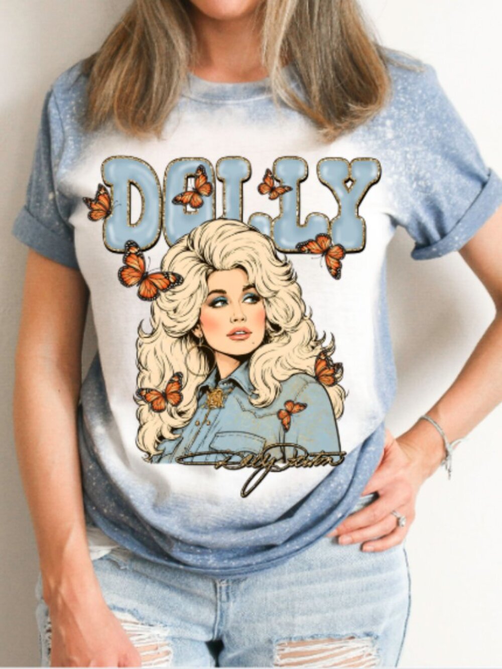 Dolly Bleached Tshirt Heather Indigo Sizes Small-2X